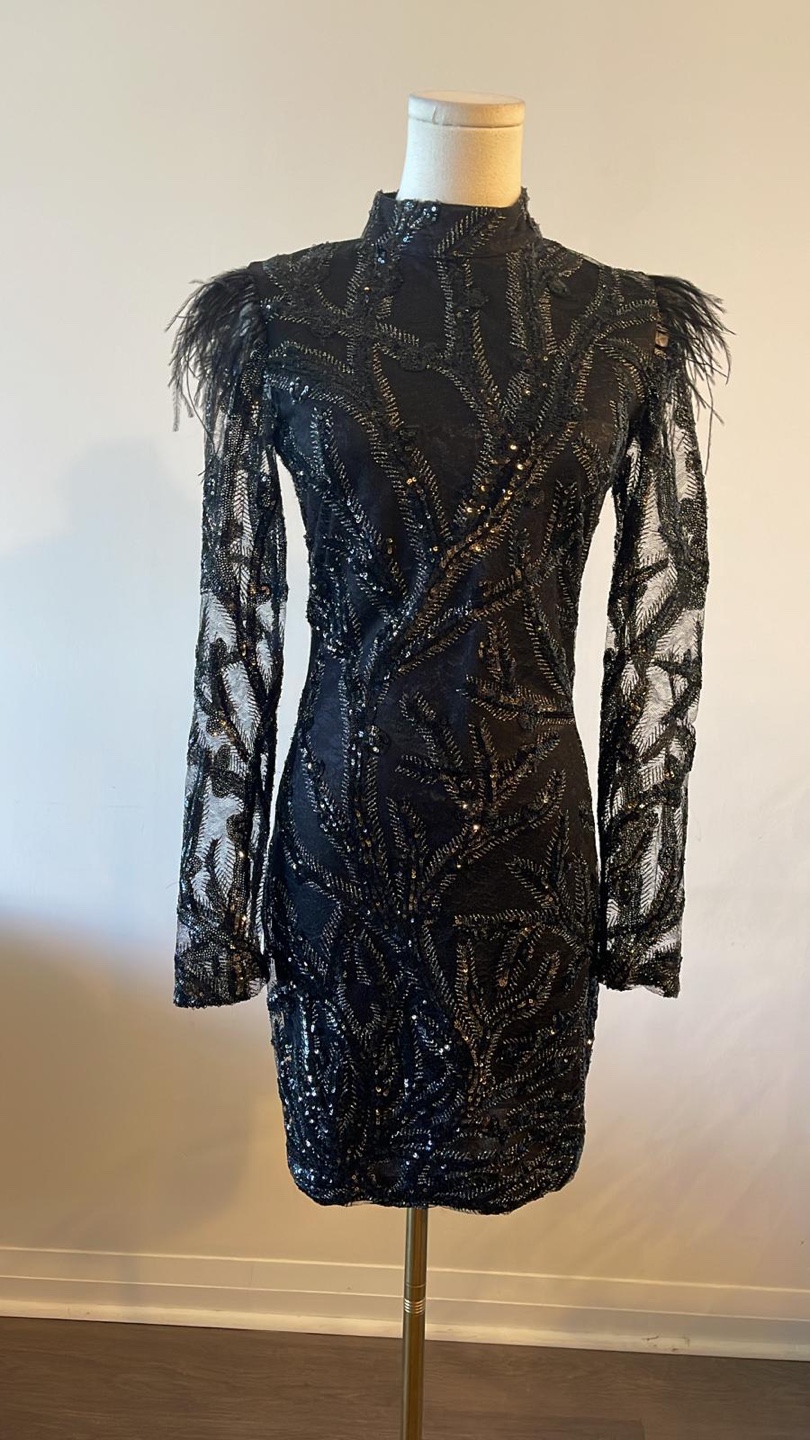Black Sequin Feather Detail Dress