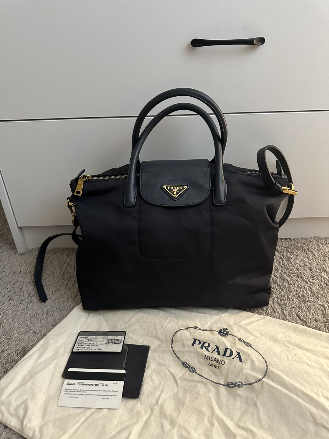Prada Tessuto Dark Blue Nylon Tote with straps