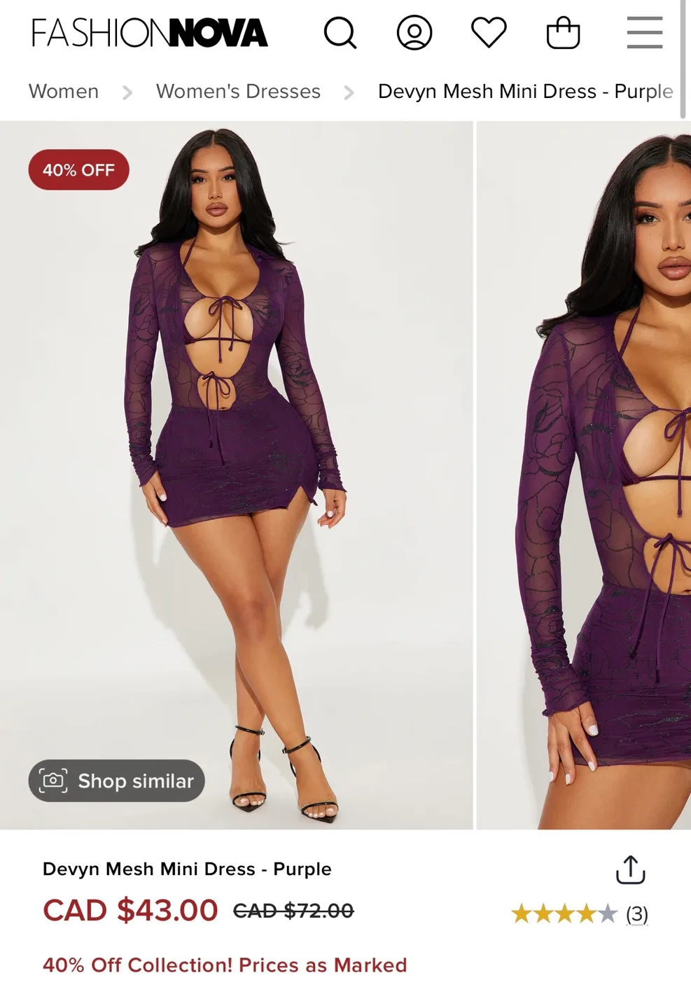Fashion Nova Purple Mesh Mini Dress