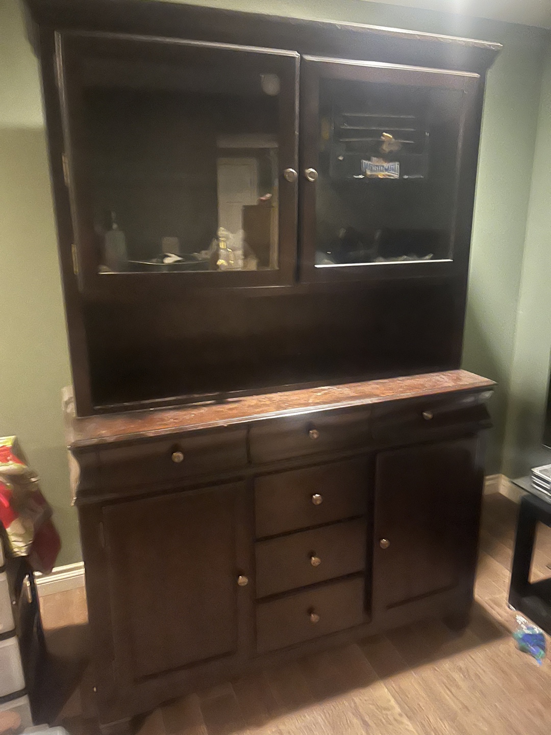 Dark Wood Hutch with Glass Doors
