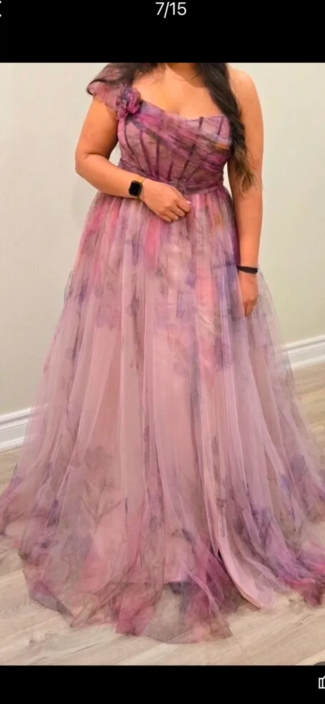 Stunning Floral Print Tulle Gown image indicator(3)