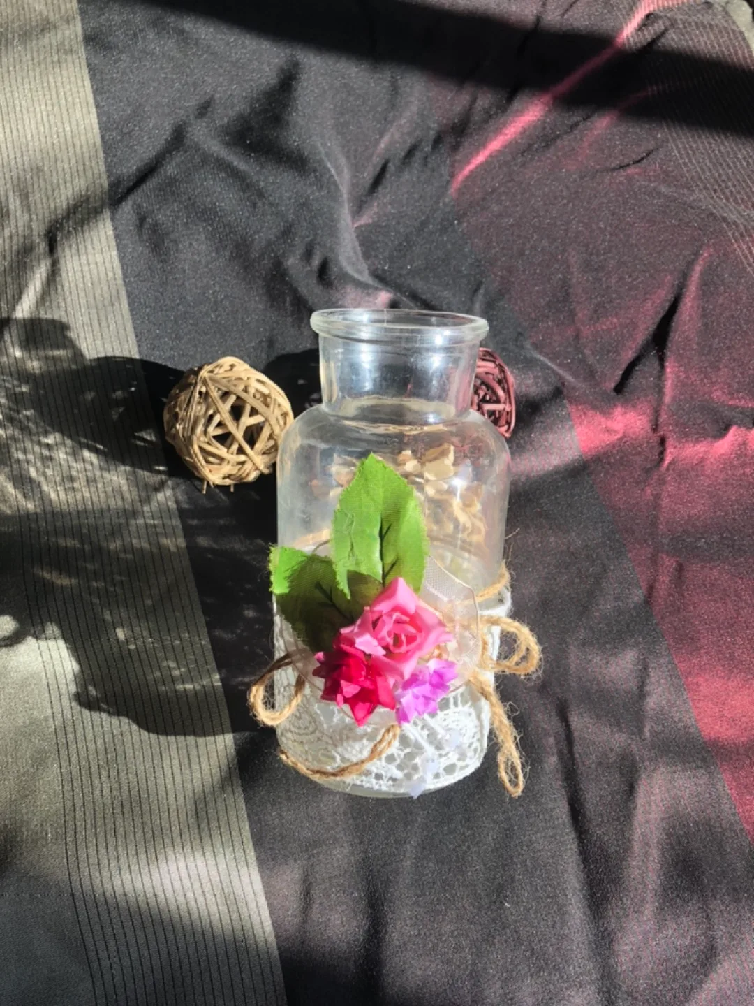 Glass Vase with Lace and Flowers image indicator(3)