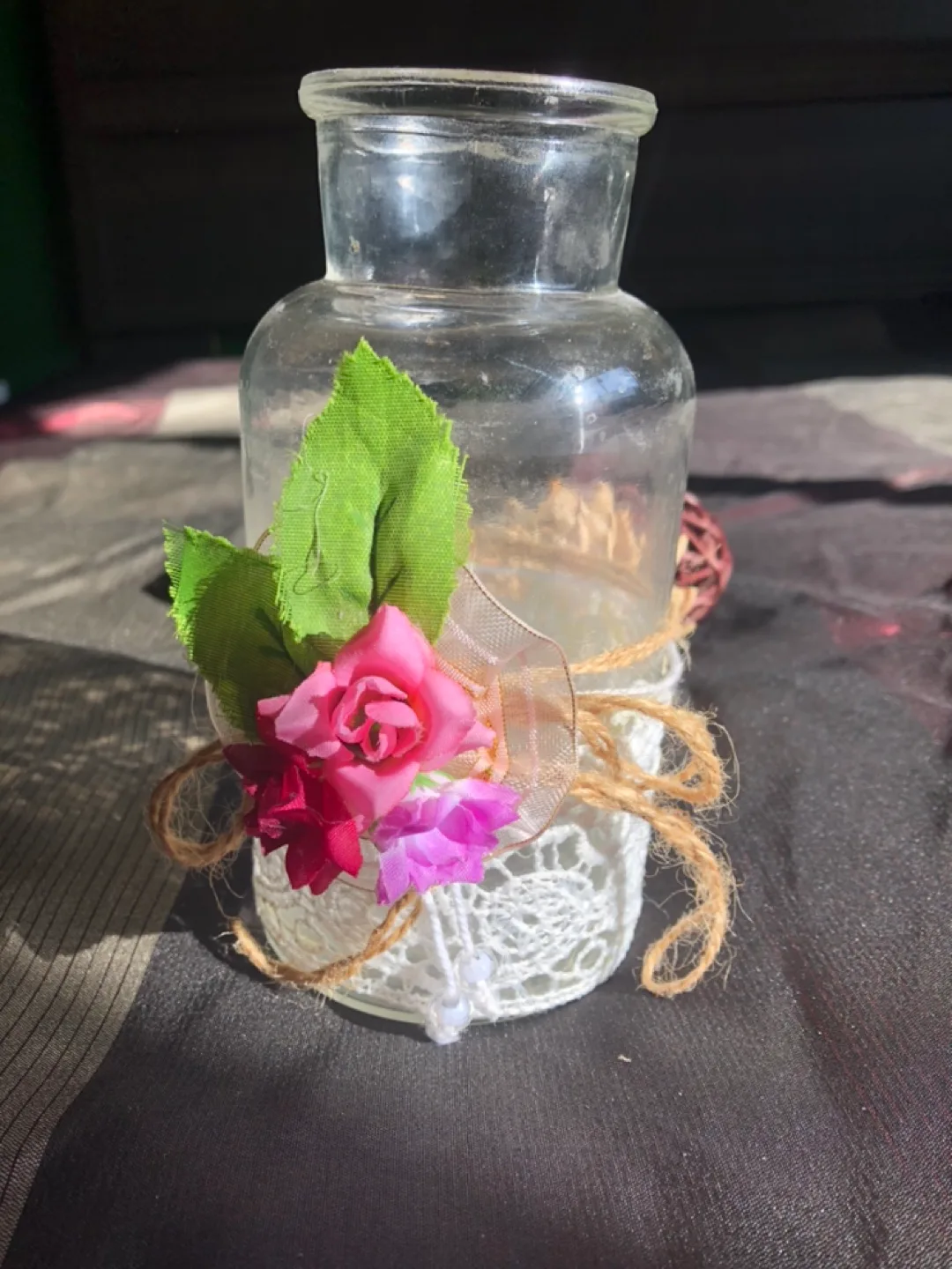 Glass Vase with Lace and Flowers image indicator(2)