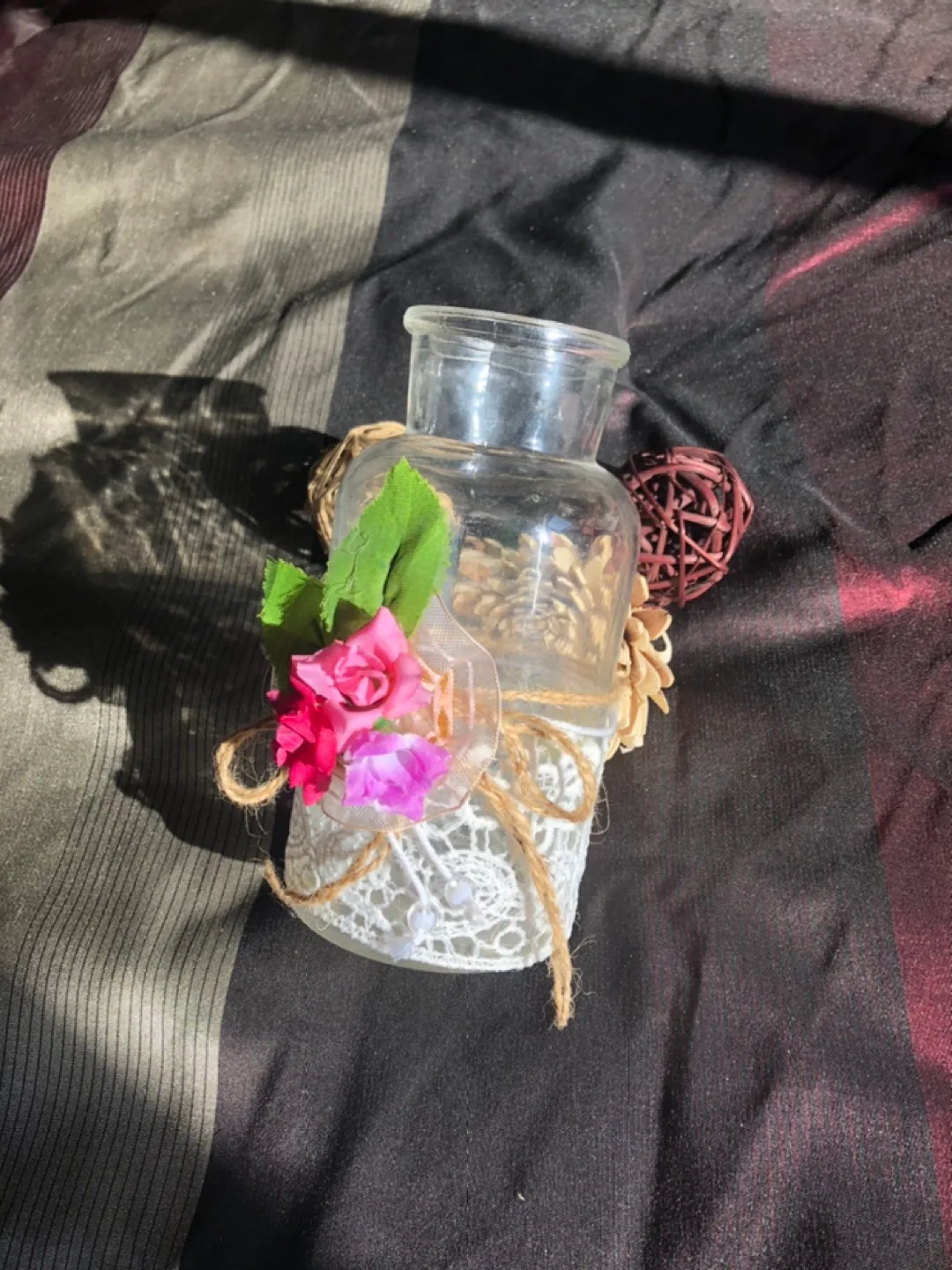 Glass Vase with Lace and Flowers image indicator(4)