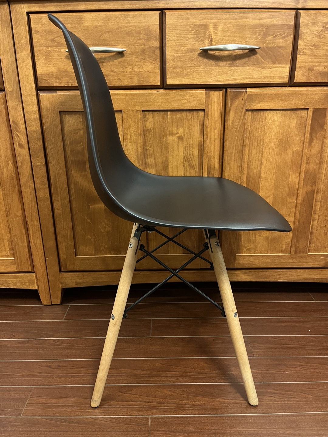 Black Eiffel Style Side Chair with Natural Wood Legs