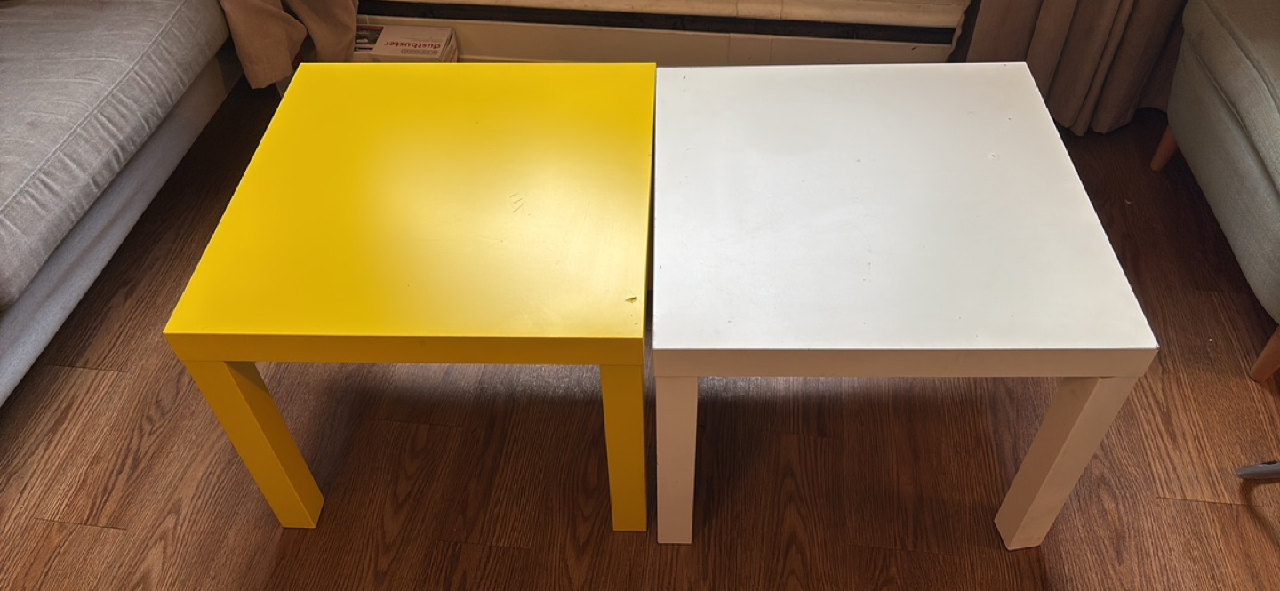 IKEA Lack side tables (yellow and white)