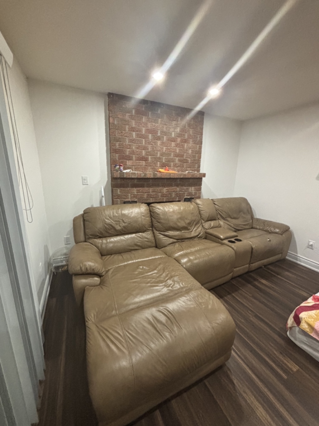 Leather Reclining Sectional Sofa with Wooden Table #Freecycle - photo 2