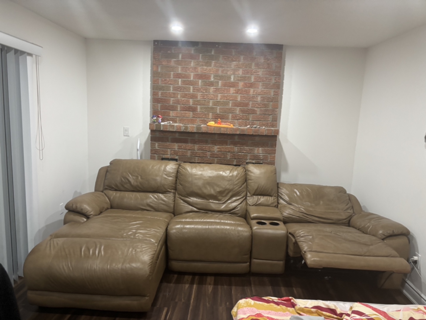 Leather Reclining Sectional Sofa with Wooden Table #Freecycle - photo 4