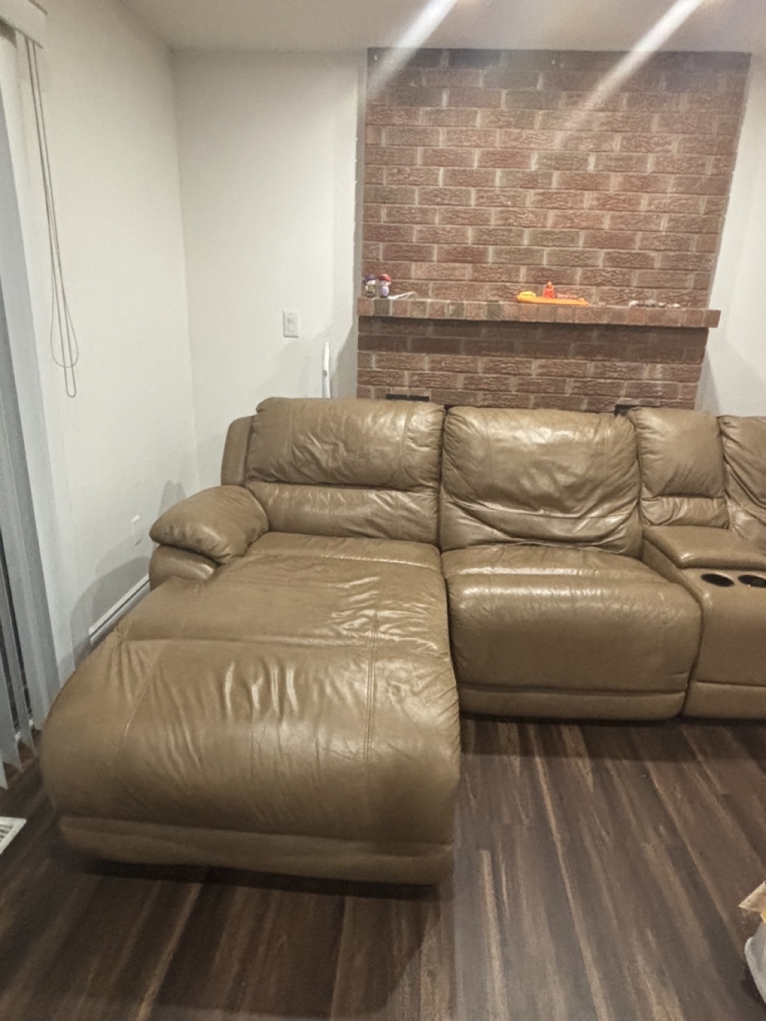 Leather Reclining Sectional Sofa with Wooden Table #Freecycle