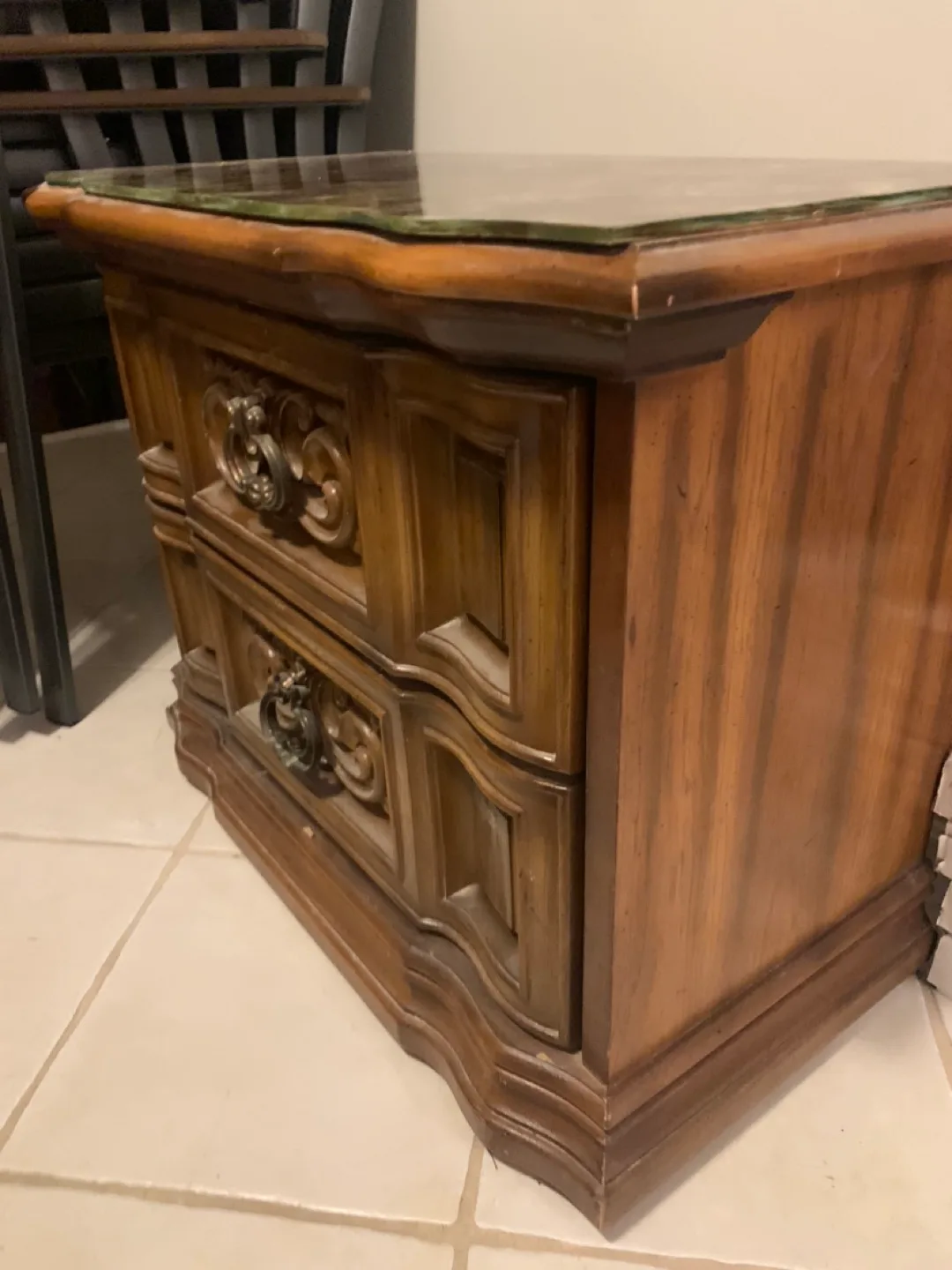 Vintage Wooden Nightstand with Glass Top image indicator(2)