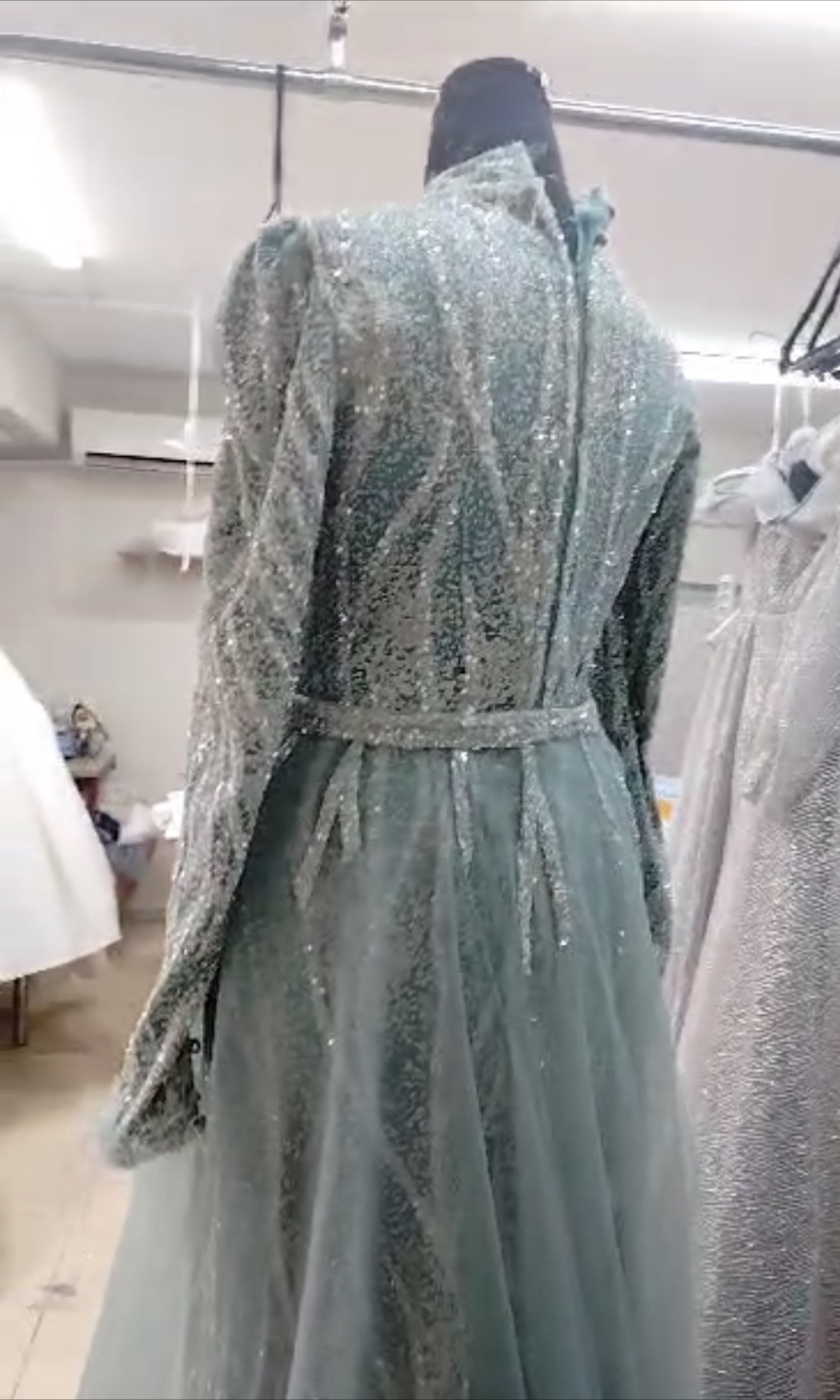 Mint Green Sequin Long Sleeve Evening Gown - photo 3