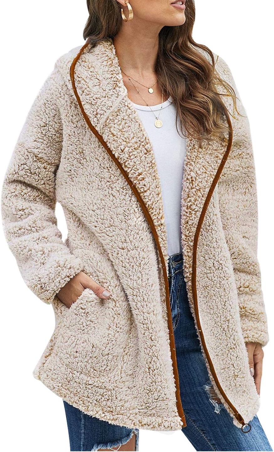 NEW! Les umes Fleece Soft Fuzzy Hoodie Cardigan with Pockets