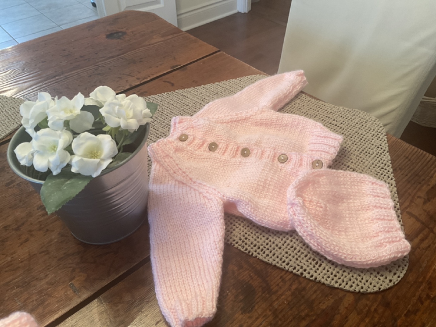 hand knit baby sweater and hat