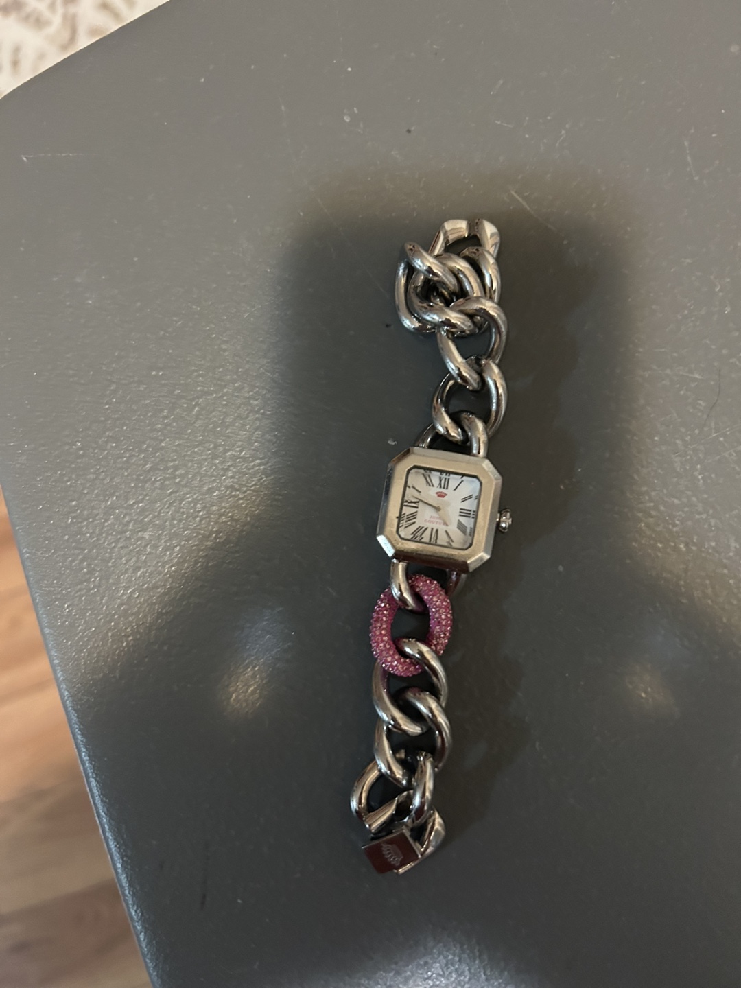 Women's Silver and Pink Chain Link Watch