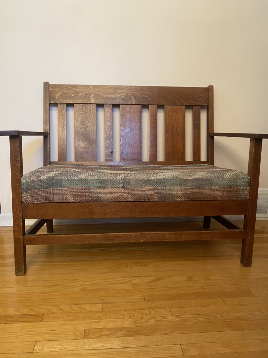 - old fashion wooden bench with tight weave fabric - - photo 5
