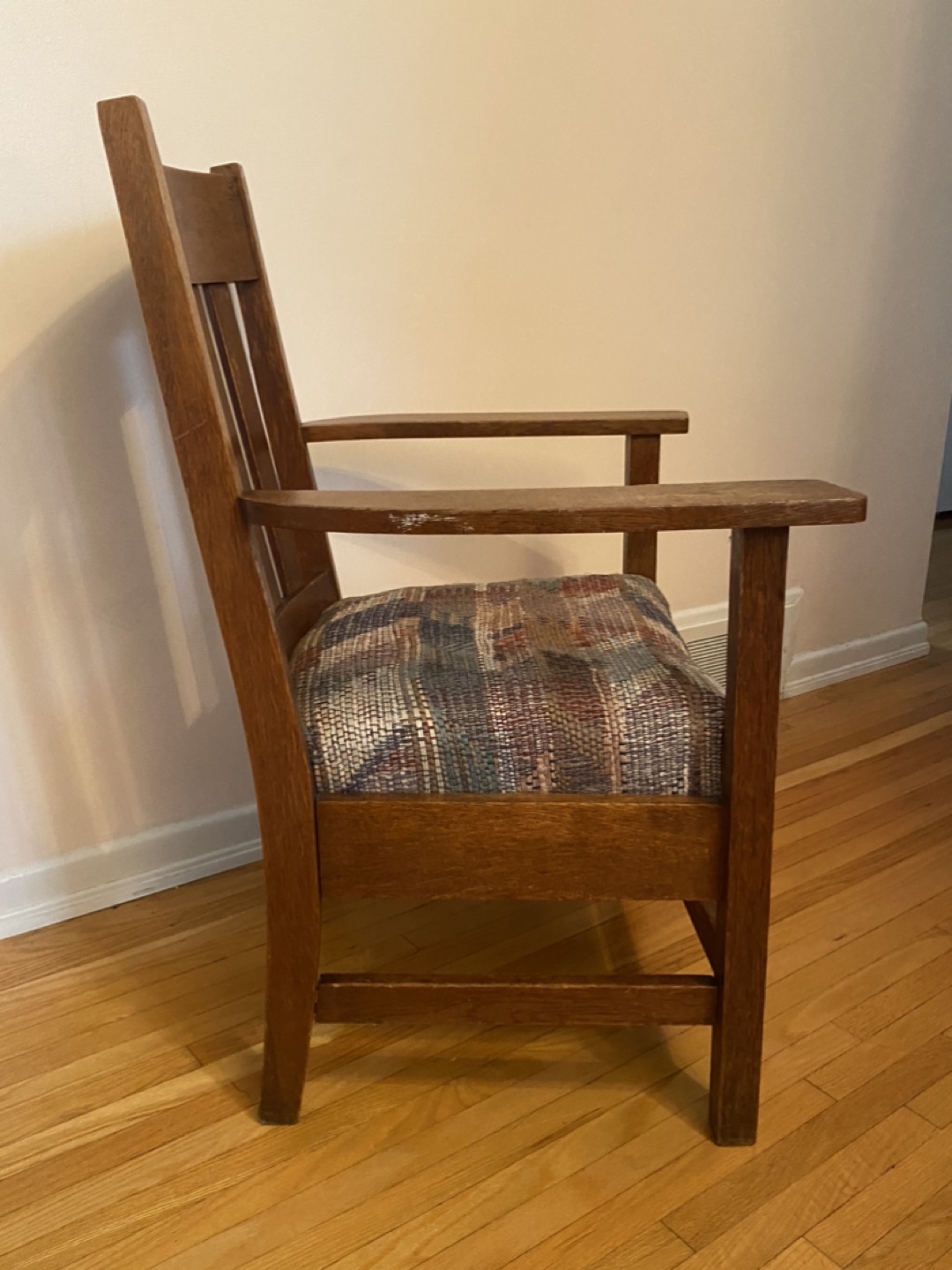 old fashion wooden chair with tight weave fabric - - photo 4