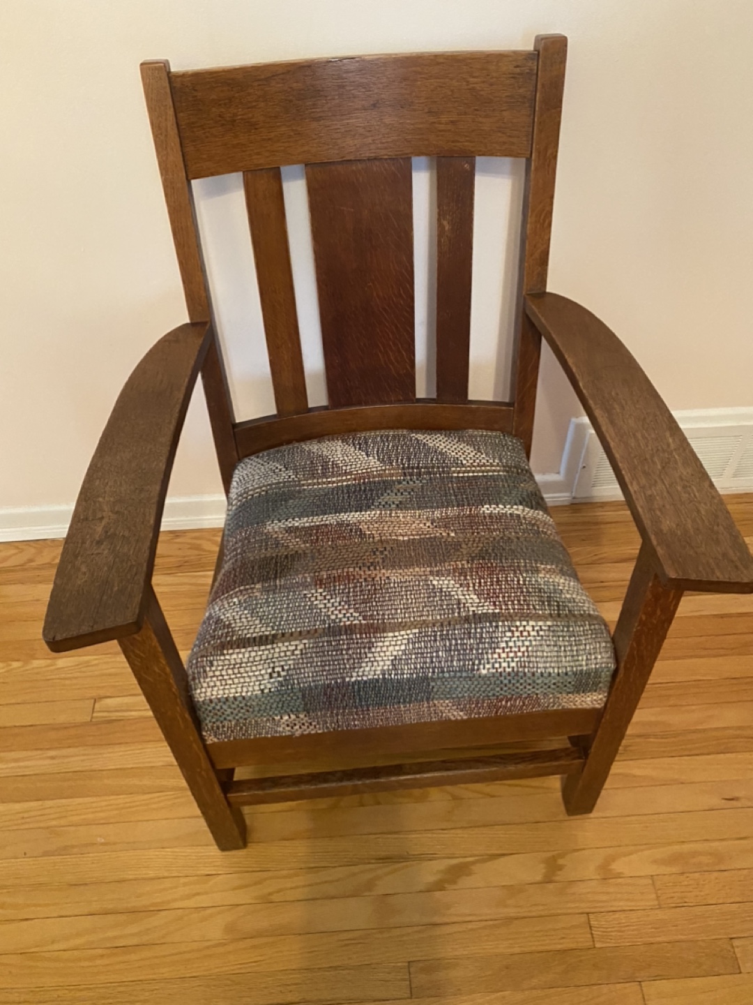 old fashion wooden chair with tight weave fabric - - photo 2