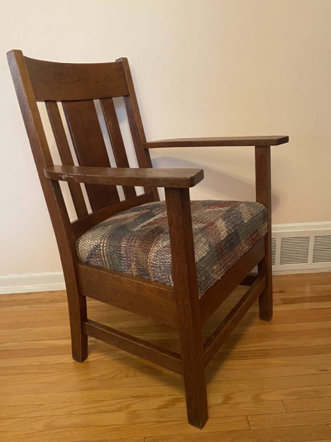 old fashion wooden chair with tight weave fabric - - photo 3