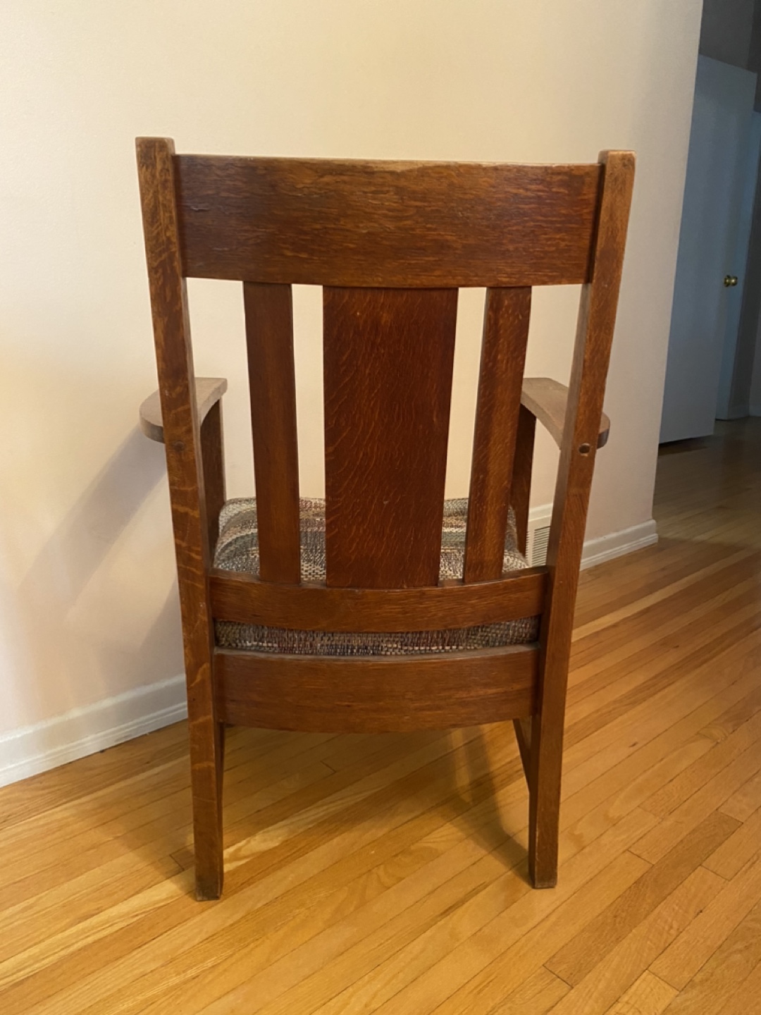 old fashion wooden chair with tight weave fabric - - photo 5