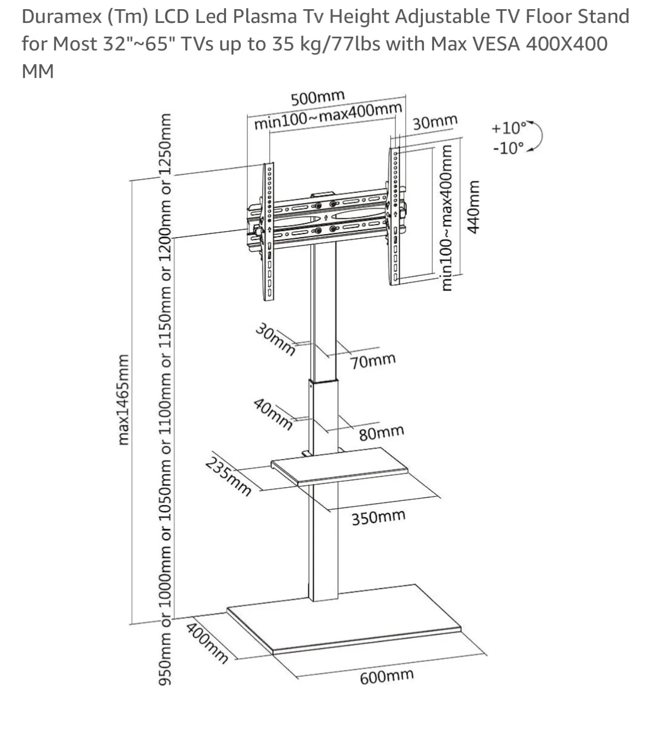 Duramex TV Floor Stand Height Adjustable thumbnail
