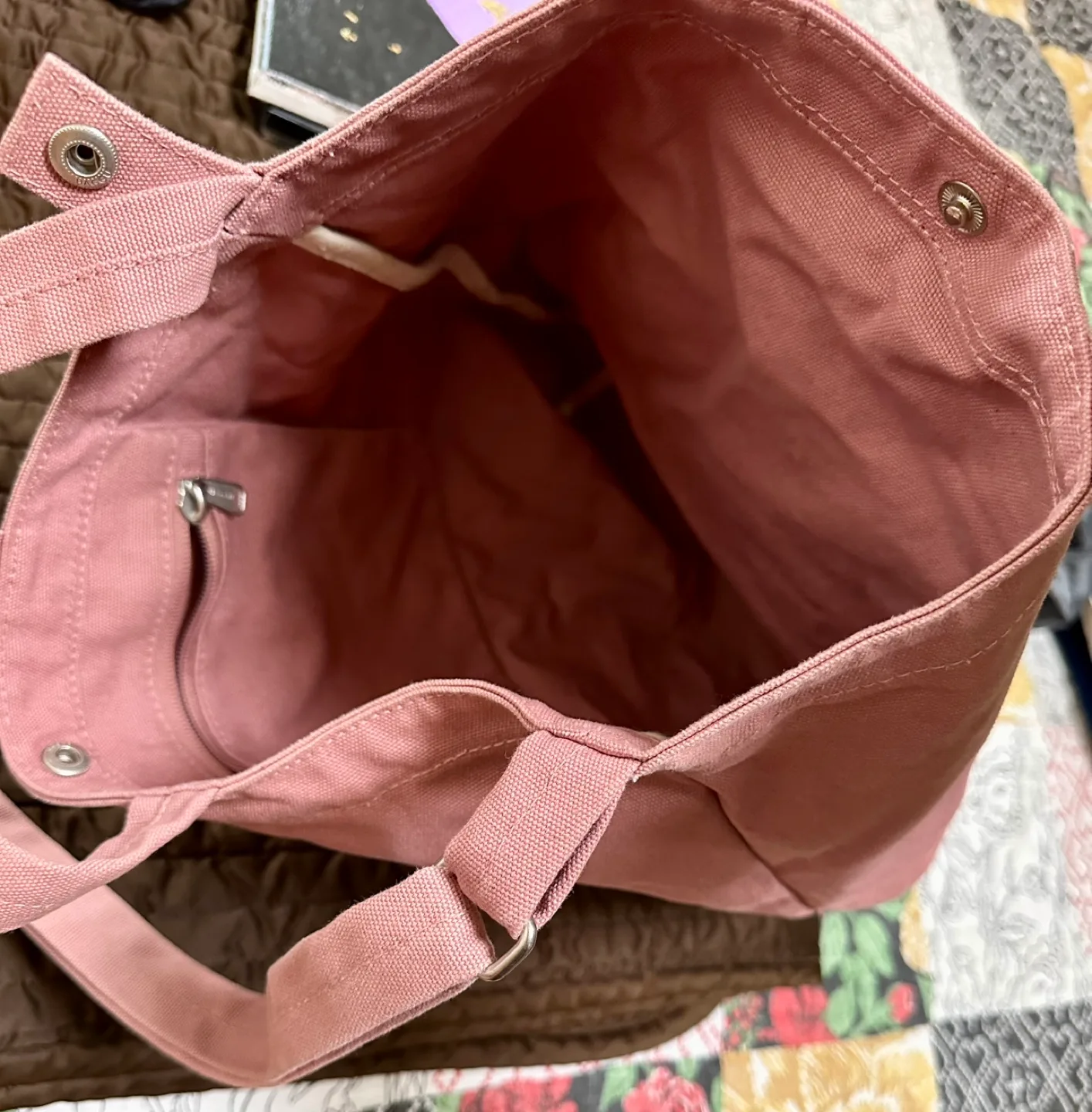 Baggu Pink Canvas Tote Bag with Removable Strap image indicator(2)