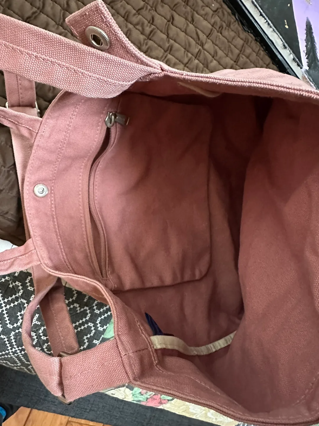 Baggu Pink Canvas Tote Bag with Removable Strap image indicator(4)