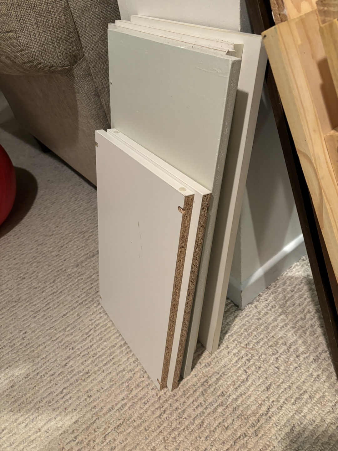 White particle board pieces