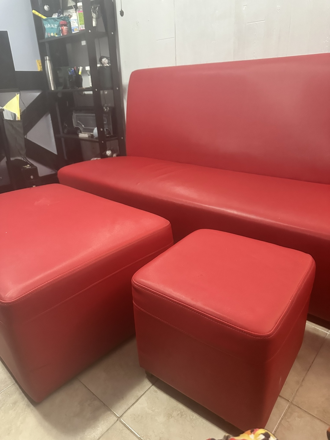 Red Sofa and Ottoman Set