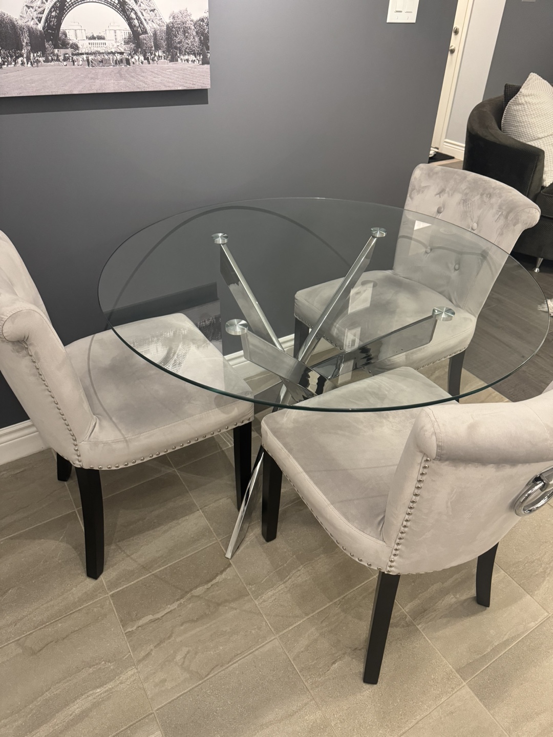 Glass dining table and chairs set