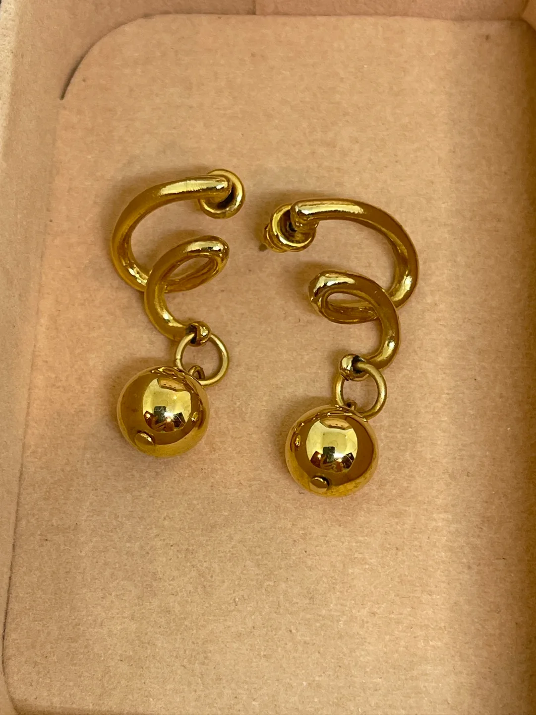 Gold Hoop Earrings with Dangle Ball thumbnail