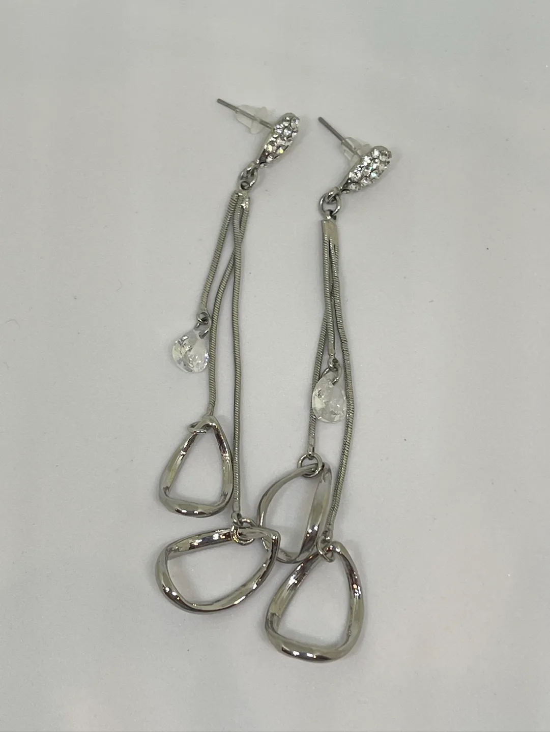 Silver Dangle Earrings with Crystal Accents thumbnail