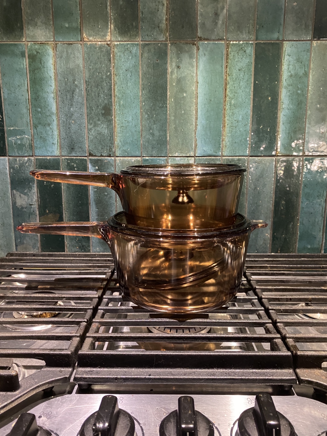 Vintage Corning Vision Pots with Lids (and a bonus lid)