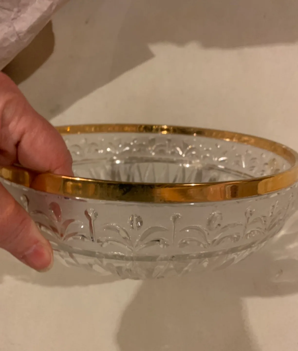 Crystal Serving Bowl with Real 14k Gold Plated Trim - like new image indicator(2)