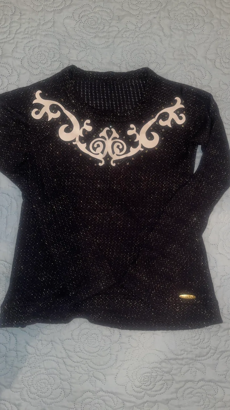 Black sparkly long sleeve blouse image indicator(3)