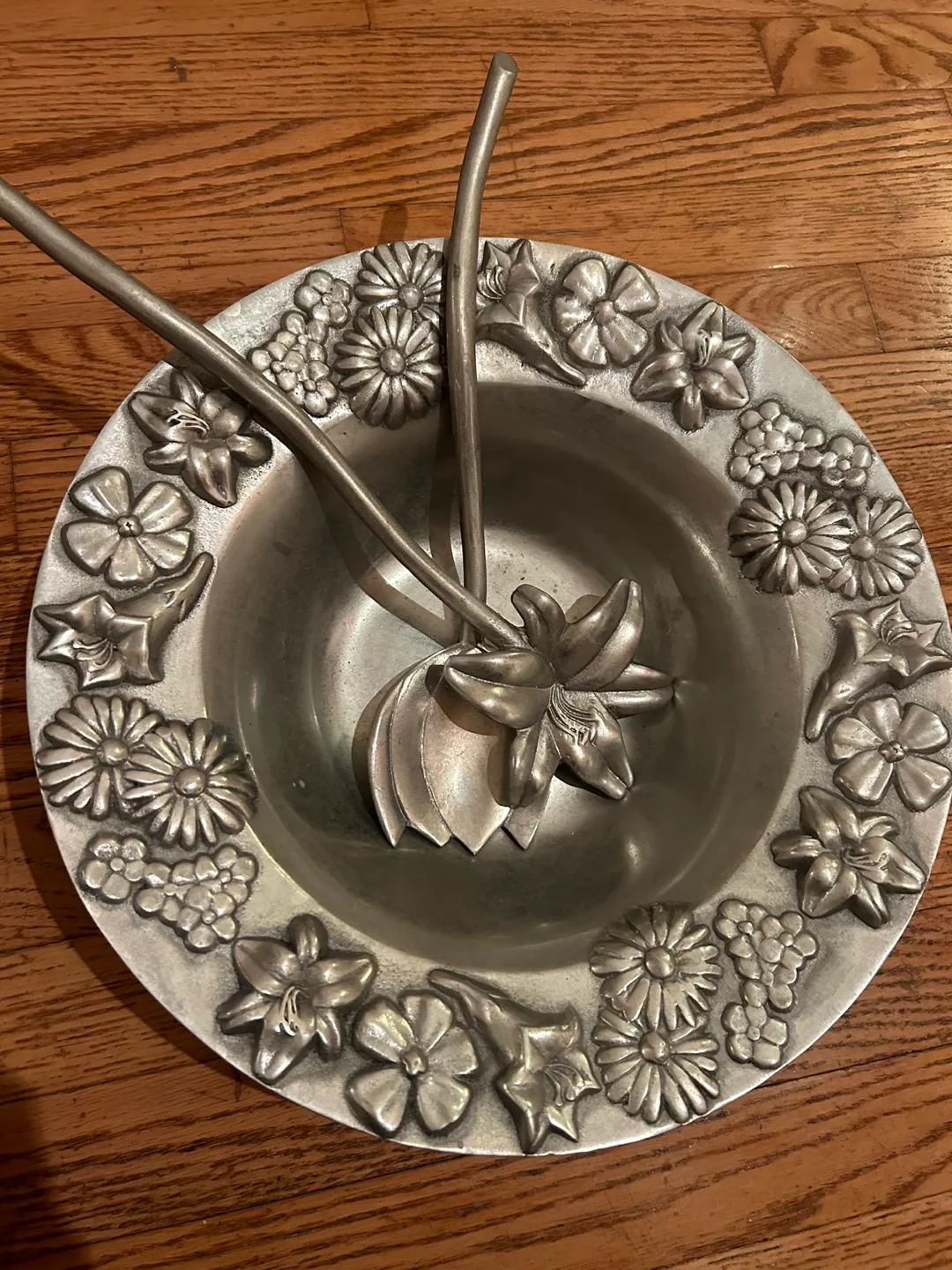 Vintage Silver Serving Bowl with Serving Utensils thumbnail