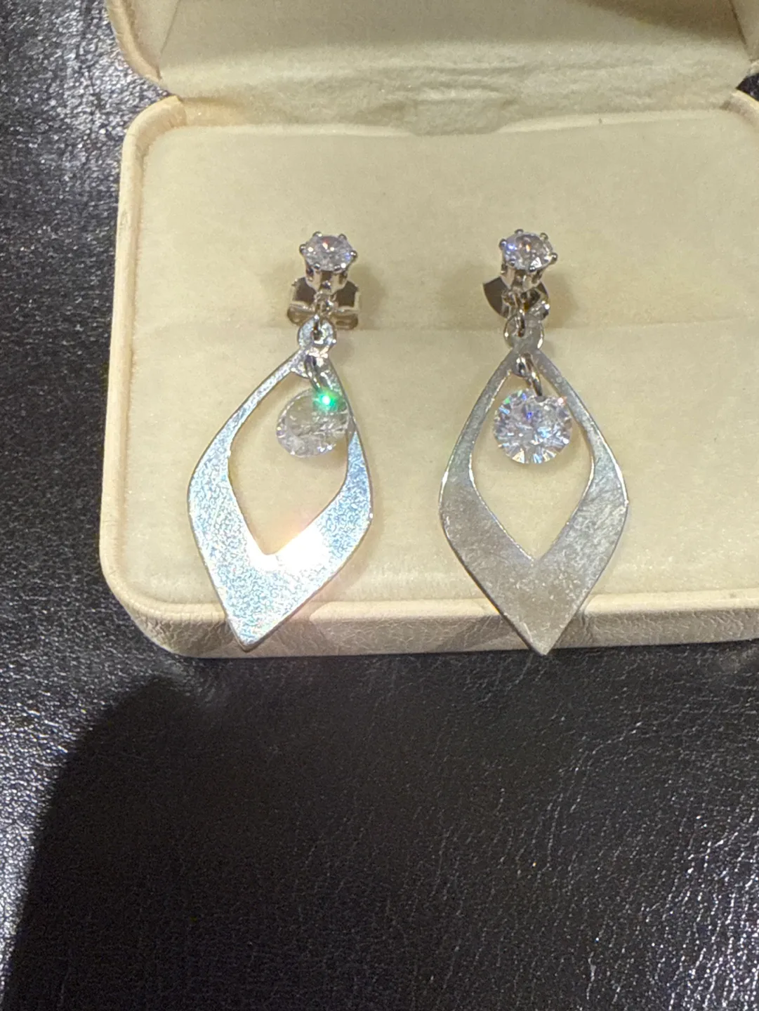 Silver Drop Earrings with Crystal Accents thumbnail