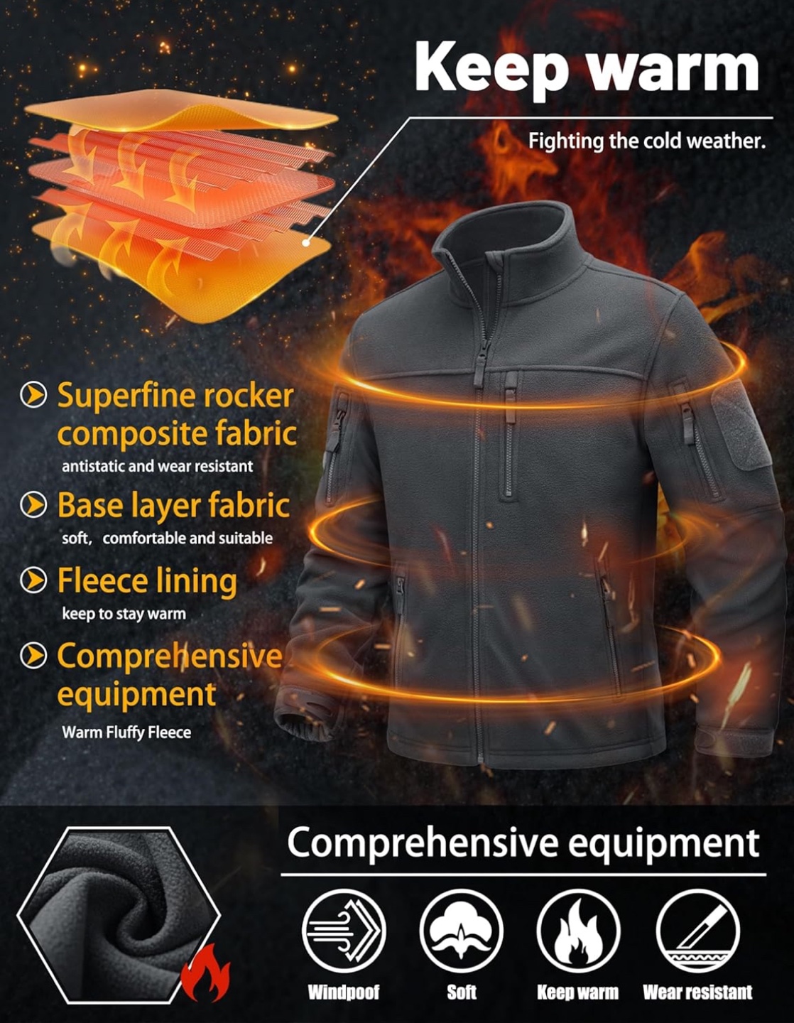 NEW! TACVASEN Tactical Full Zip Fleece Hiking Hunting Jacket - photo 2