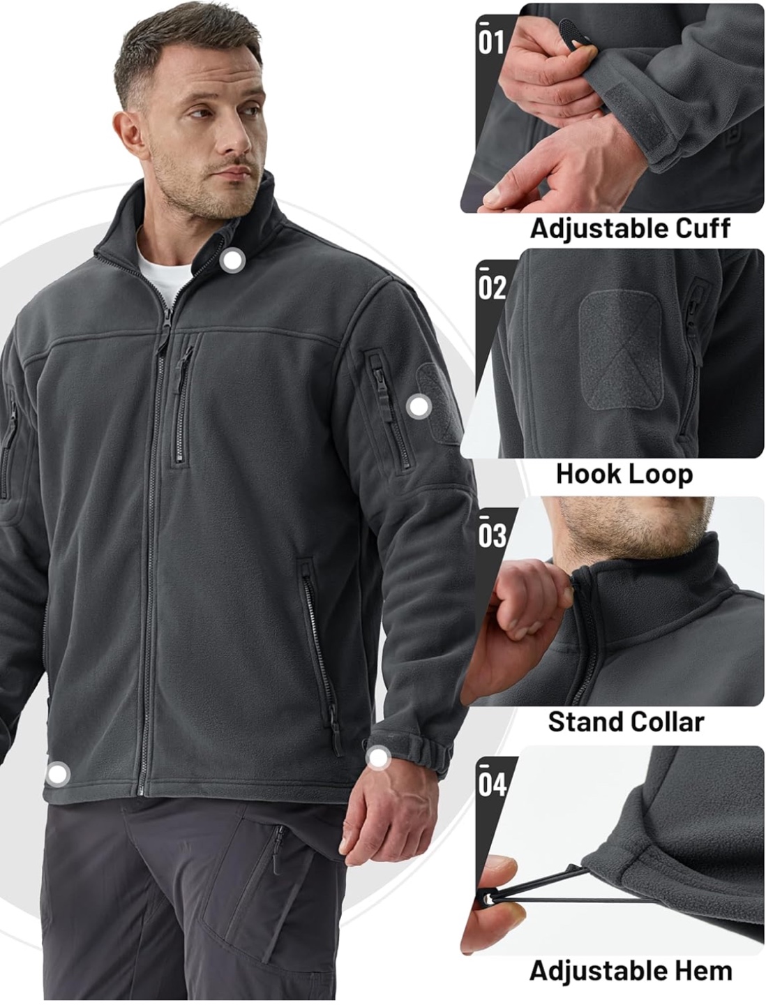 NEW! TACVASEN Tactical Full Zip Fleece Hiking Hunting Jacket - photo 4