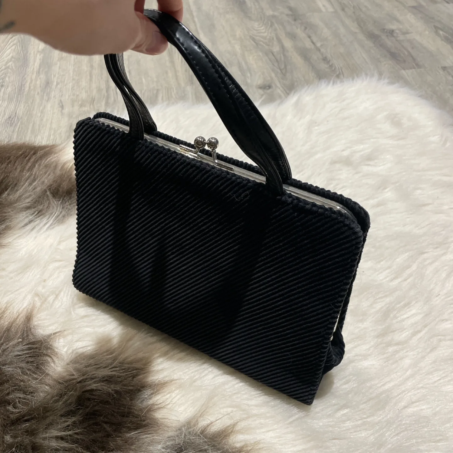 Vintage Black Corduroy Evening Clutch image indicator(3)