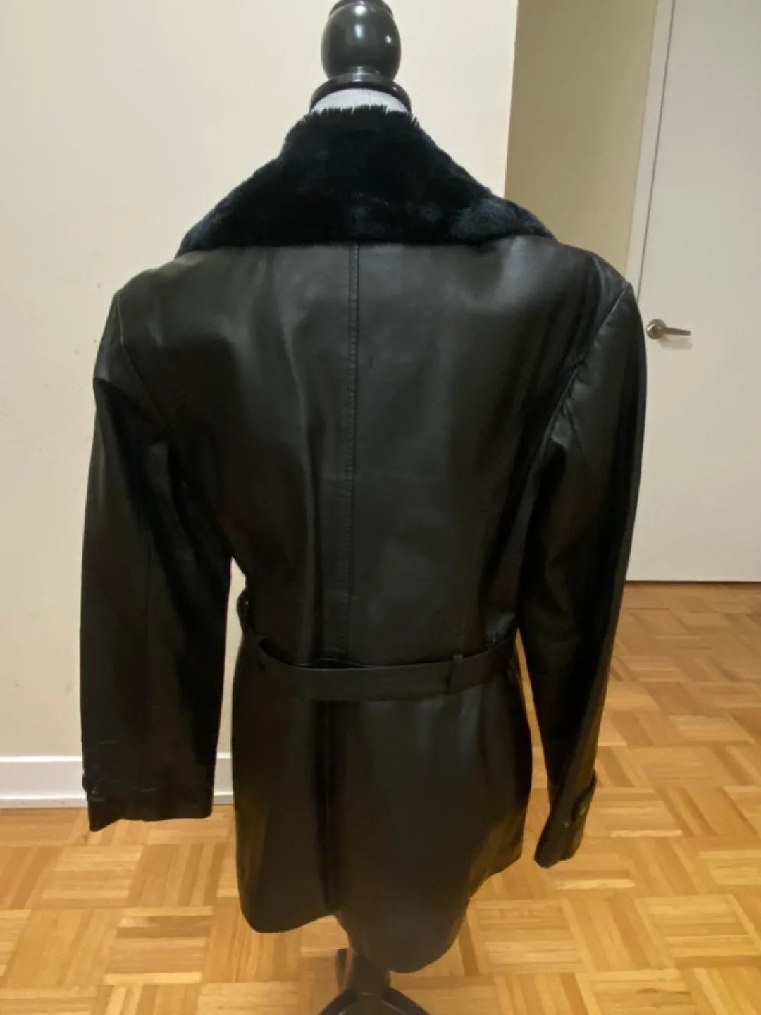 Black Leather Jacket with Faux Fur Collar image indicator(2)