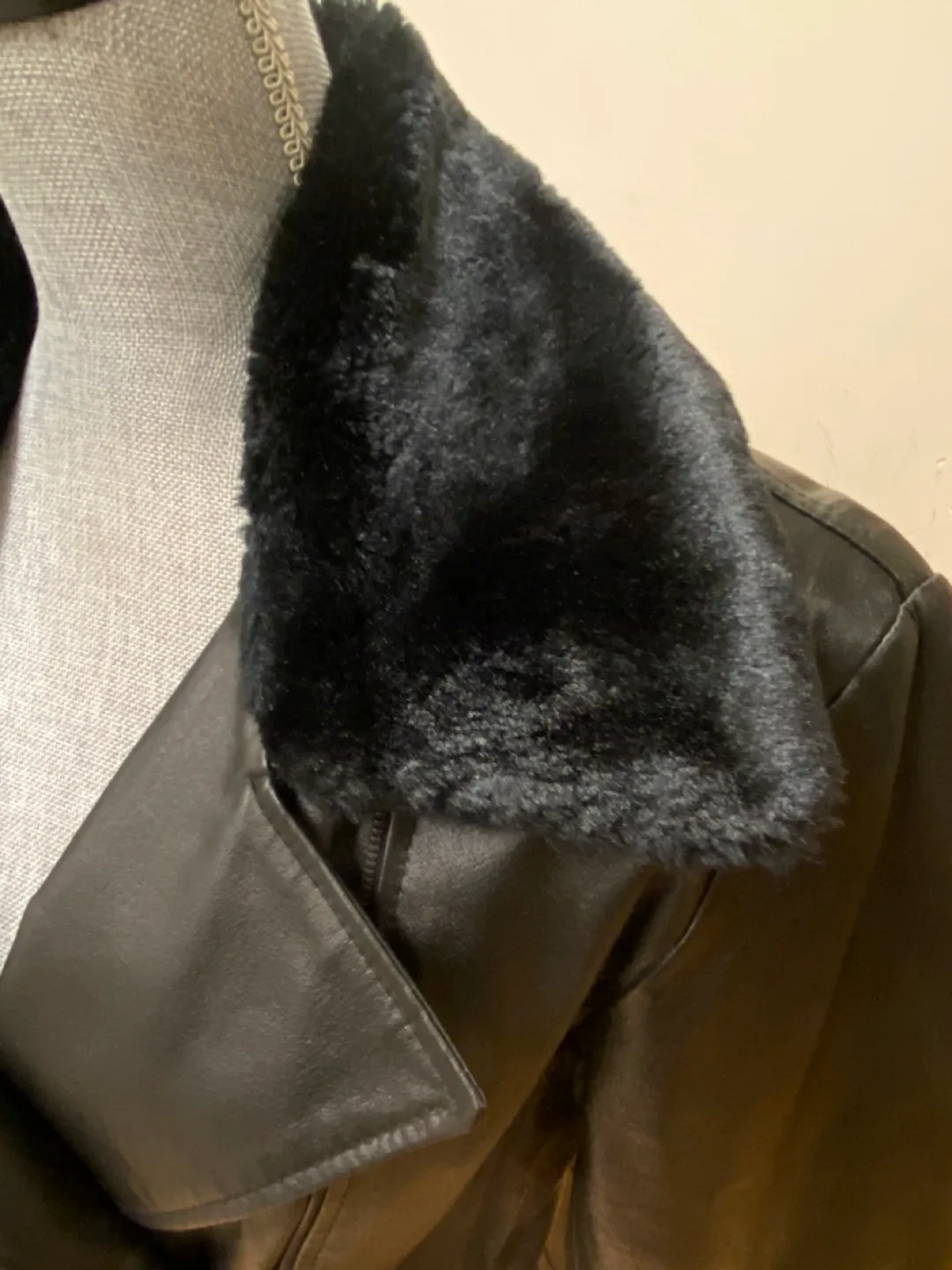 Black Leather Jacket with Faux Fur Collar image indicator(3)