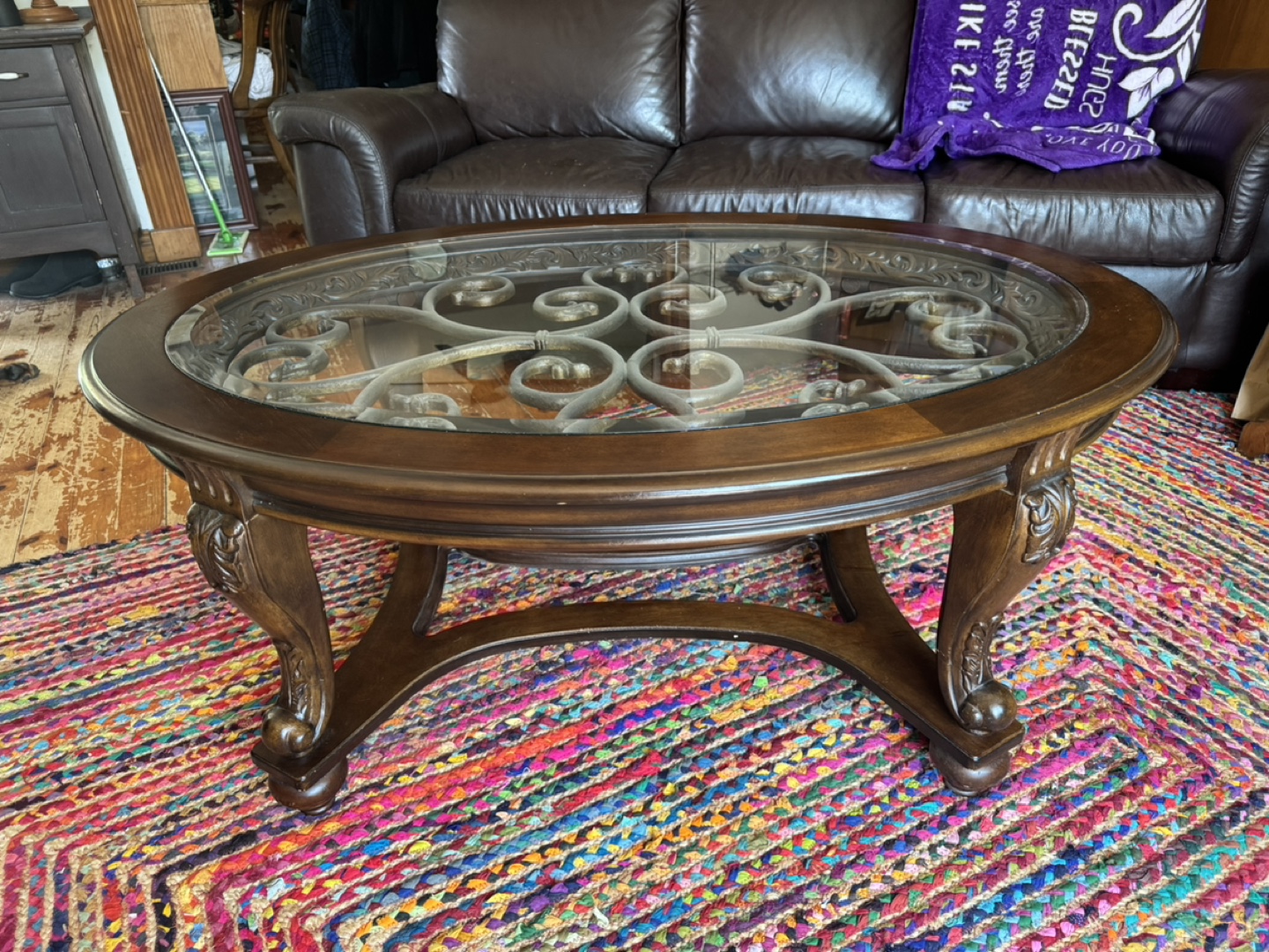 Ornate Glass Top Coffee Table