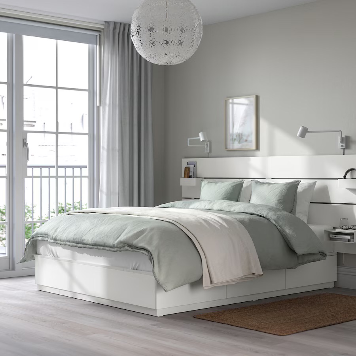 IKEA NORDLI Bed Frame with Headboard, Queen Size, White