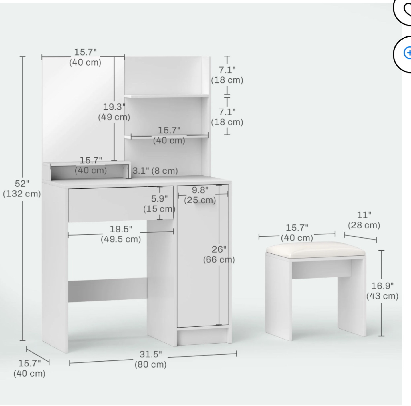 Brand new White Vanity Desk Mirror and Storage with chair - photo 5