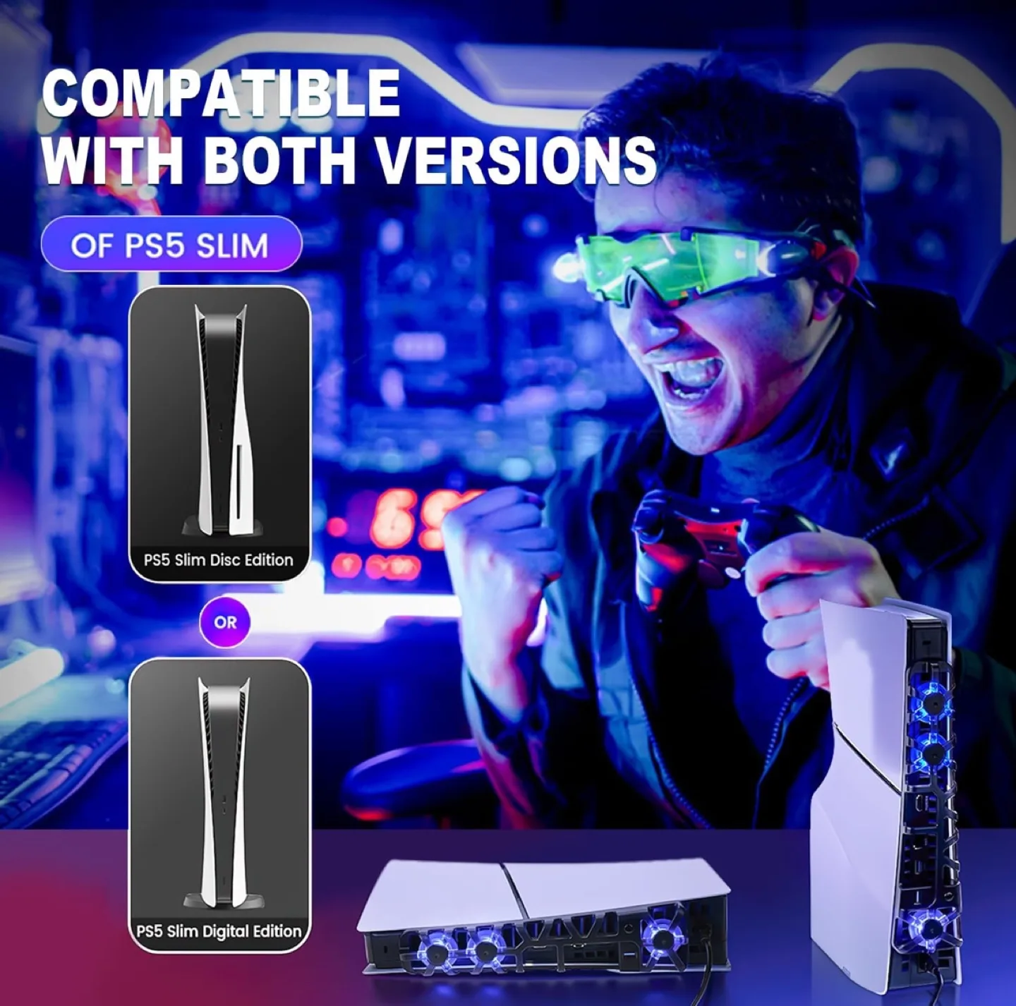 PS5 Slim Cooling Fan Stand with LED Light image indicator(4)