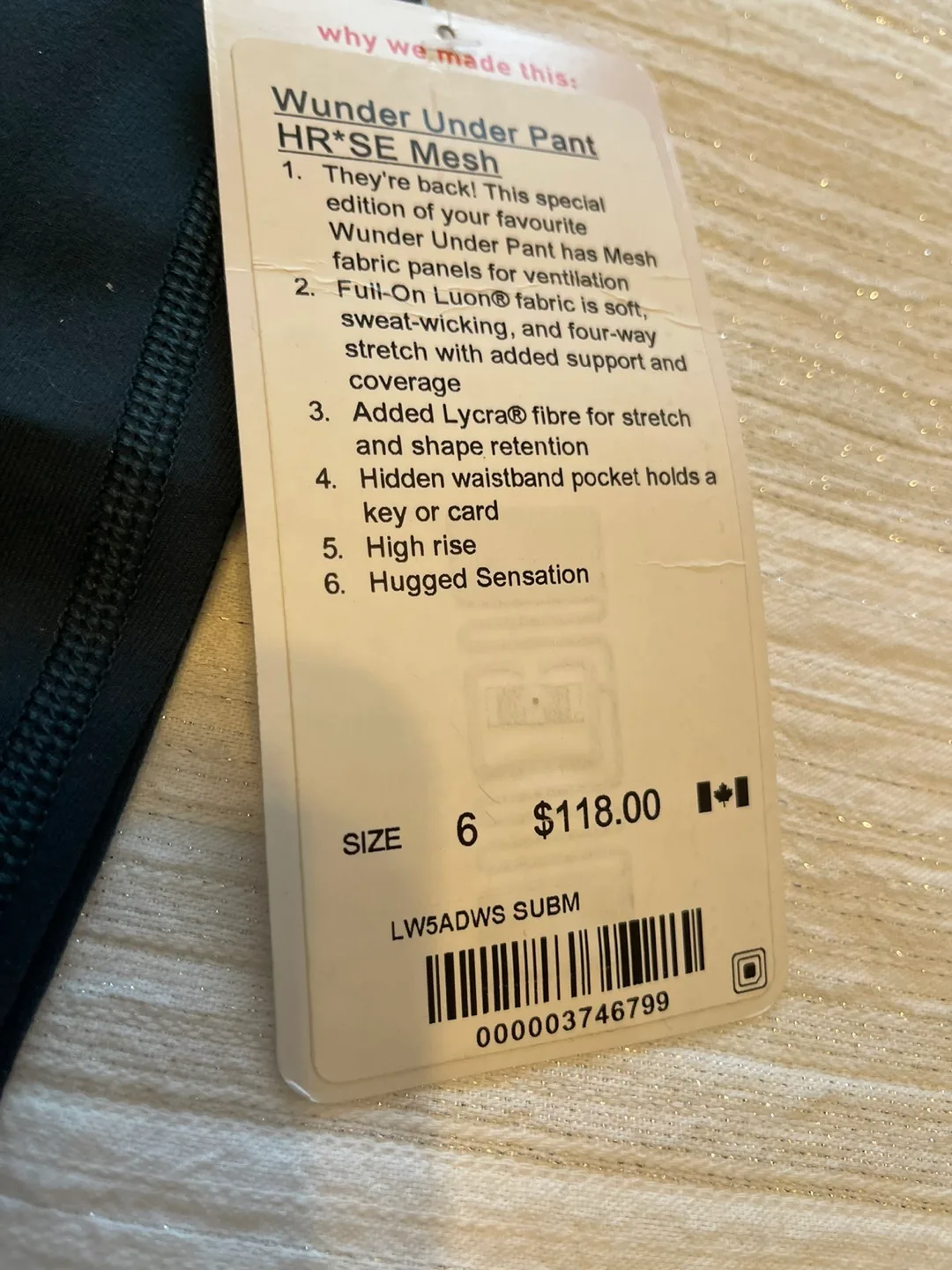 Lululemon Wunder Under Pant HR'SE Mesh Size 6 image indicator(2)