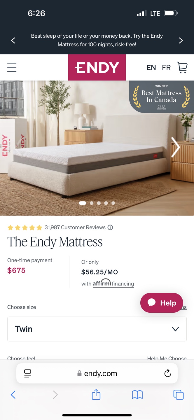Endy Platform Bed and Mattress - Twin Sized - photo 3