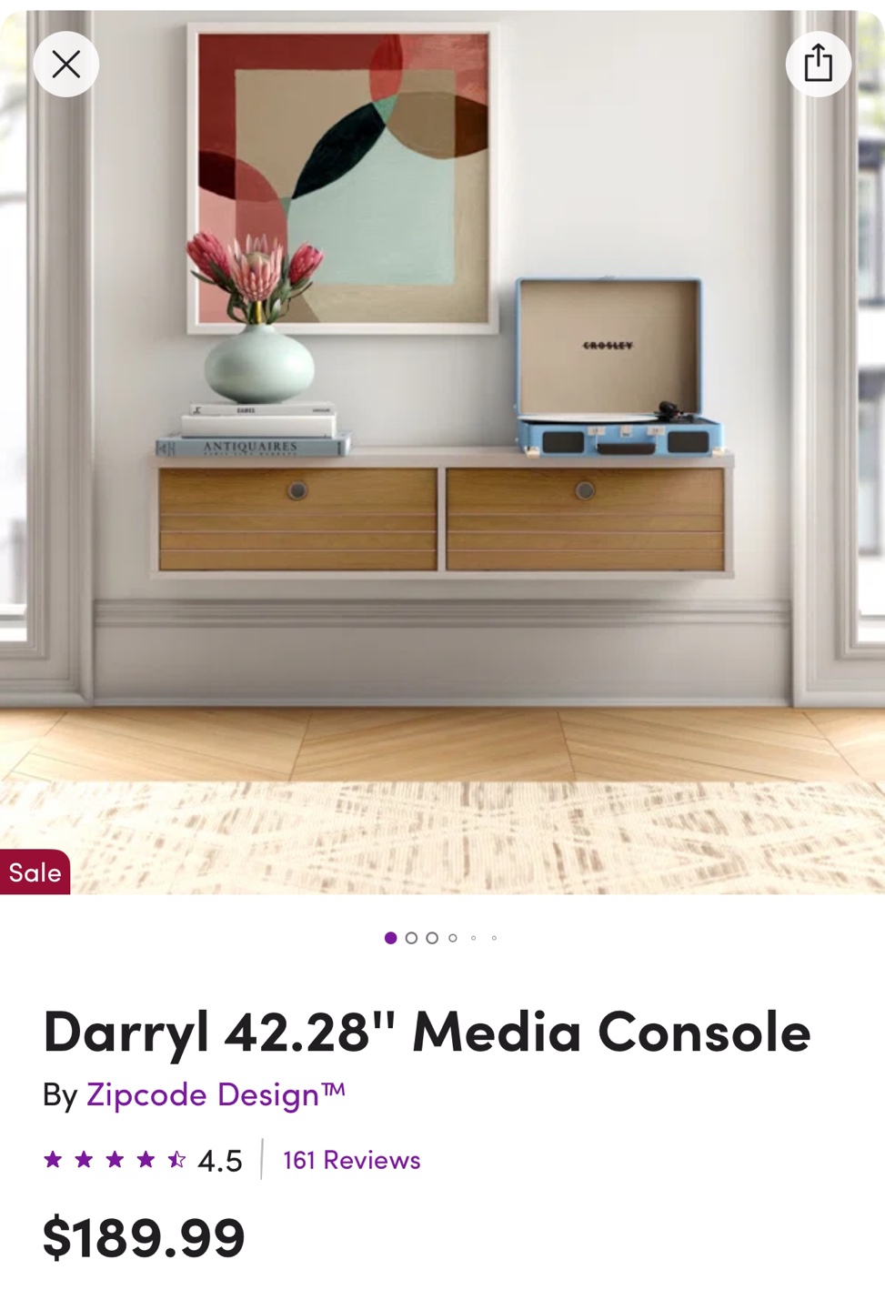 Darryl 42.28" Media Console cabinet shelf