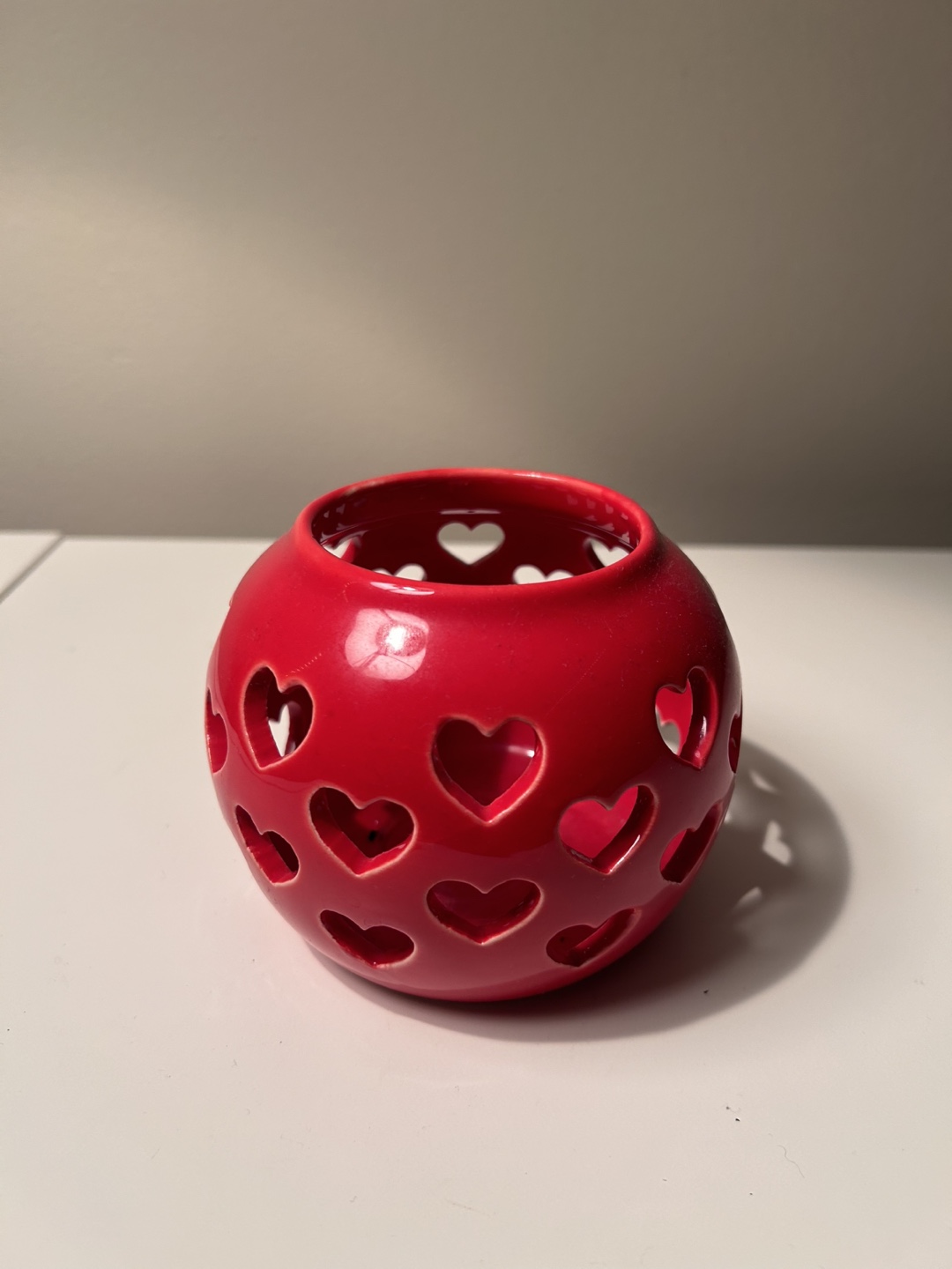 Charming Red Candle Holder with Heart Cutouts – $10 - photo 2