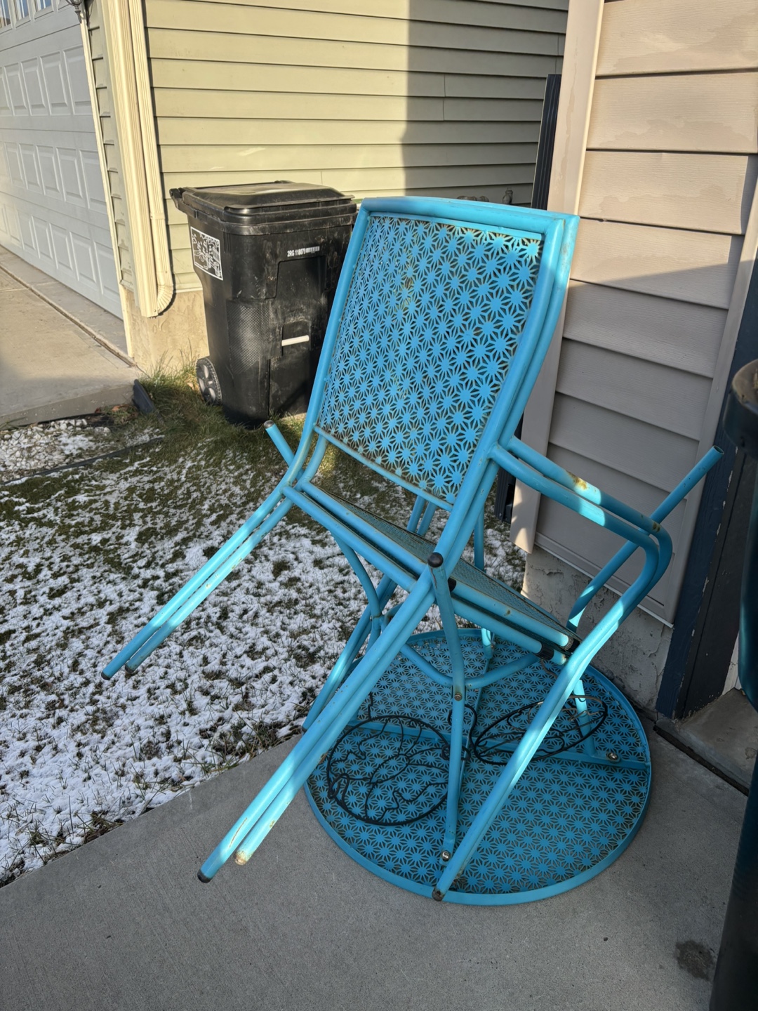 Blue Patio Set with Table and Two Chairs